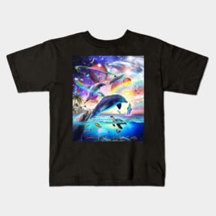 Space Dolphin Galaxy Dolphins Rainbow Kids T-Shirt